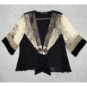Spencer Alexis Silk Blend Kimono Top 1X Boho Whimsigoth Fairycore Sheer Floral